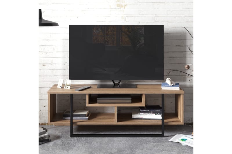 TV-Bänk Cyrine 119 cm - Valnöt|Svart - Möbler - TV- & Mediamöbler - TV bänk & mediabänk