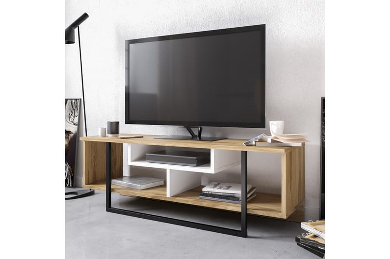 TV-Bänk Cyrine 119 cm - Vit/Svart/Ek - Möbler - TV- & Mediamöbler - TV bänk & mediabänk