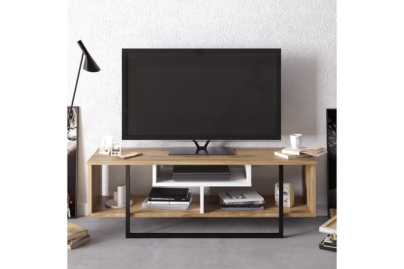 TV-Bänk Cyrine 119 cm - Vit/Svart/Ek - Möbler - TV- & Mediamöbler - TV bänk & mediabänk