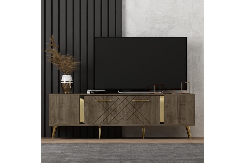 Tv-bänk Detas 150x35 cm Brun/Guld - Hanah Home - Möbler - TV- & Mediamöbler - TV bänk & mediabänk