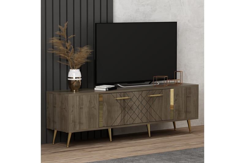 Tv-bänk Detas 150x35 cm Brun/Guld - Hanah Home - Möbler - TV- & Mediamöbler - TV bänk & mediabänk