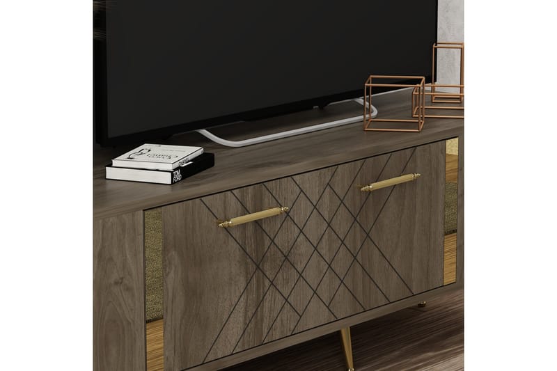 Tv-bänk Detas 150x35 cm Brun/Guld - Hanah Home - Möbler - TV- & Mediamöbler - TV bänk & mediabänk