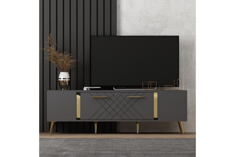 Tv-bänk Detas 150x35 cm Svart/Guld - Hanah Home - Möbler - TV- & Mediamöbler - TV bänk & mediabänk