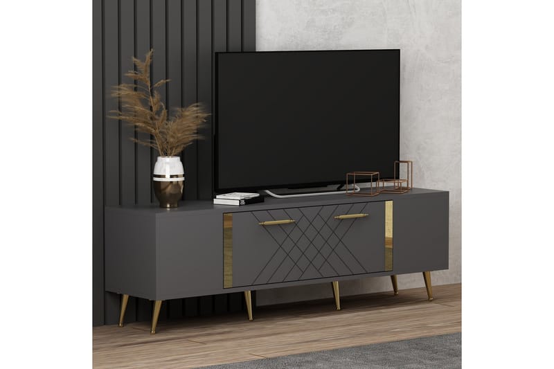 Tv-bänk Detas 150x35 cm Svart/Guld - Hanah Home - Möbler - TV- & Mediamöbler - TV bänk & mediabänk