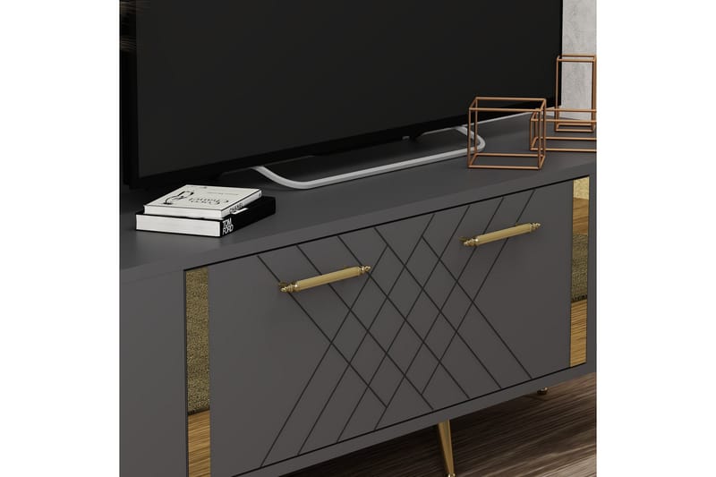 Tv-bänk Detas 150x35 cm Svart/Guld - Hanah Home - Möbler - TV- & Mediamöbler - TV bänk & mediabänk