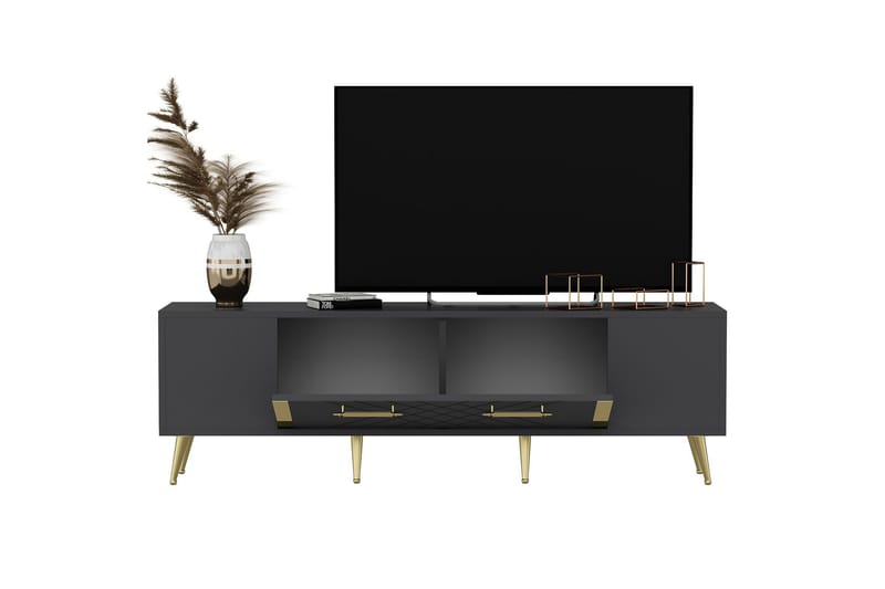 Tv-bänk Detas 150x35 cm Svart/Guld - Hanah Home - Möbler - TV- & Mediamöbler - TV bänk & mediabänk