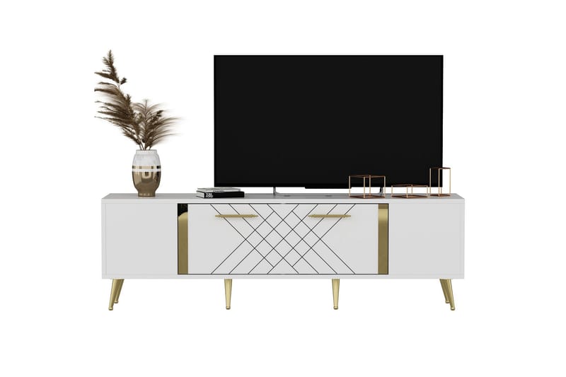 Tv-bänk Detas 150x35 cm Vit/Guld - Hanah Home - Möbler - TV- & Mediamöbler - TV bänk & mediabänk