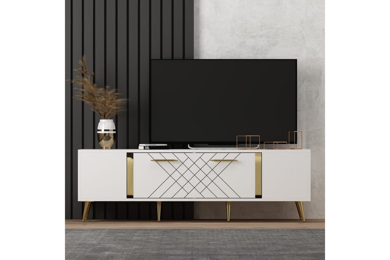 Tv-bänk Detas 150x35 cm Vit/Guld - Hanah Home - Möbler - TV- & Mediamöbler - TV bänk & mediabänk