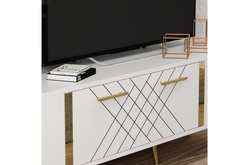 Tv-bänk Detas 150x35 cm Vit/Guld - Hanah Home - Möbler - TV- & Mediamöbler - TV bänk & mediabänk