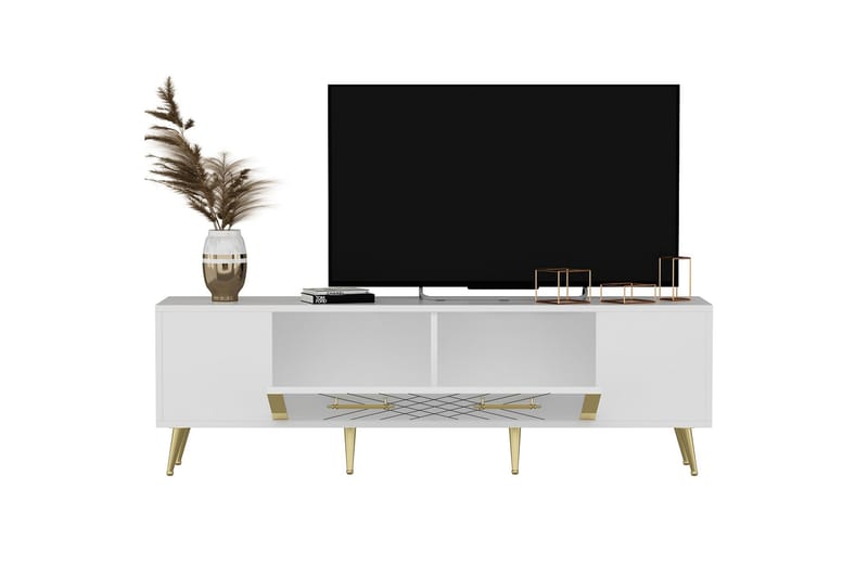 Tv-bänk Detas 150x35 cm Vit/Guld - Hanah Home - Möbler - TV- & Mediamöbler - TV bänk & mediabänk