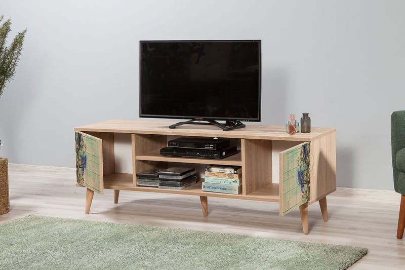 Tv-bänk Dirk 140 cm Körsbärsblom - Brun/Grön - Möbler - TV- & Mediamöbler - TV bänk & mediabänk