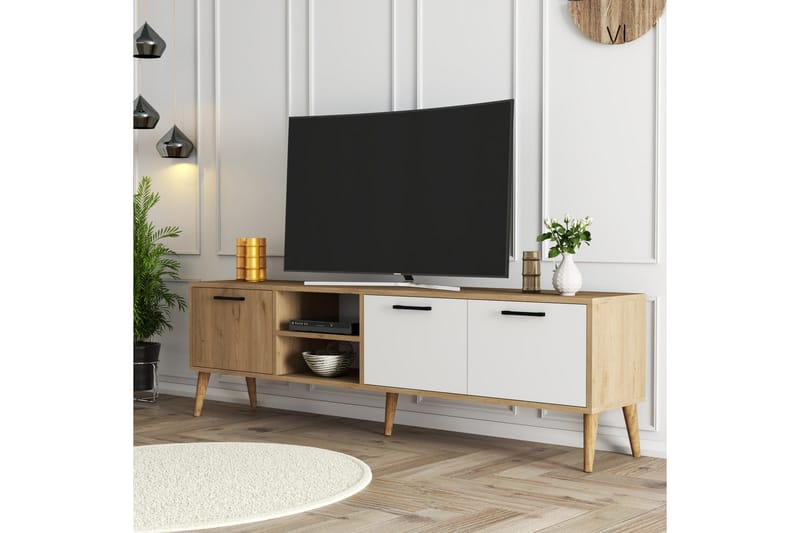 Tv-bänk Essexa 180x35 cm Brun/Vit - Hanah Home - Möbler - TV- & Mediamöbler - TV bänk & mediabänk