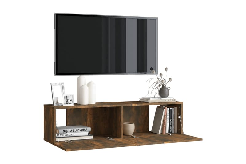 Tv-bänk för vägg rökfärgad ek 120x30x30 cm konstruerat trä - Brun - Möbler - TV- & Mediamöbler - TV bänk & mediabänk