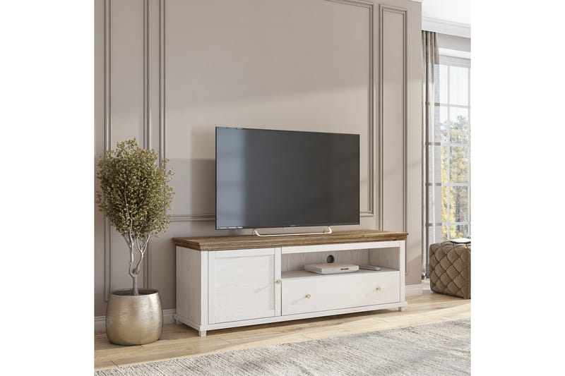 Tv-bänk Getafez 181 cm - Vit/Natur - Möbler - TV- & Mediamöbler - TV bänk & mediabänk