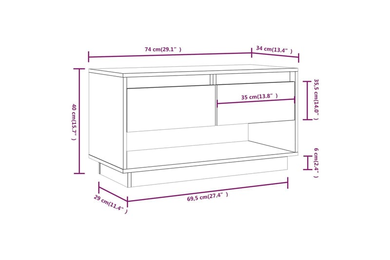 Tv-bänk grå 74x34x40 cm massiv furu - Grå - Möbler - TV- & Mediamöbler - TV bänk & mediabänk