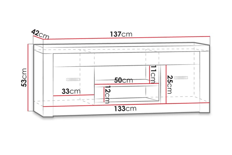 TV-bänk Indianapolis 137x42x53 cm - Vit Led-Belysning - Möbler - TV- & Mediamöbler - TV bänk & mediabänk