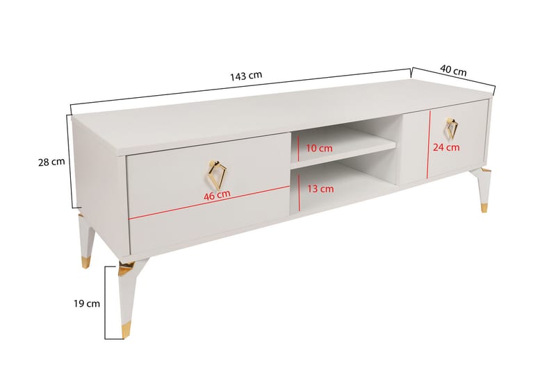 Tv-bänk Kuzadu 143 cm - Vit - Möbler - TV- & Mediamöbler - TV bänk & mediabänk