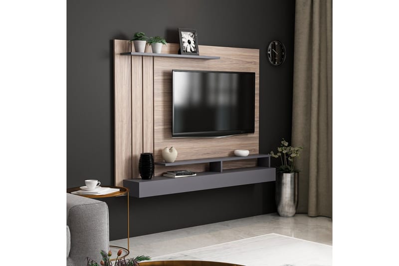 Tv-bänk Lawrance 157 cm - Ek/Grå - Möbler - TV- & Mediamöbler - TV bänk & mediabänk