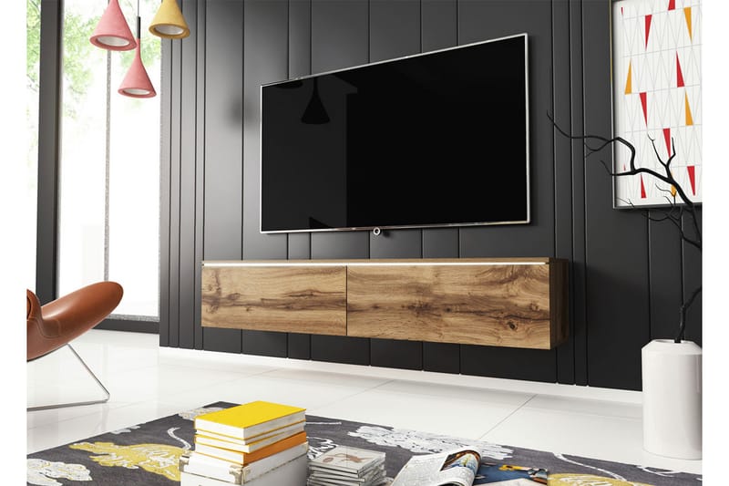 TV-bänk Lourmais 140 cm LED-belysning - Trä/Natur|Vit LED - Möbler - TV- & Mediamöbler - TV bänk & mediabänk