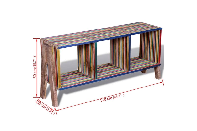 TV bänk med 3 hyllor i färgglad återvunnen teak stapelbar de - Flerfärgad - Möbler - TV- & Mediamöbler - TV bänk & mediabänk