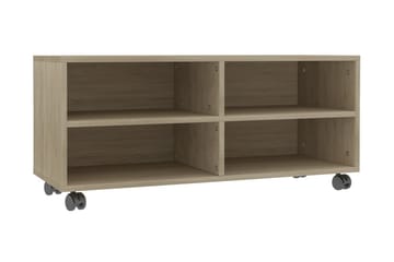 TV-bänk med hjul sonoma ek 90x35x35 cm spånskiva