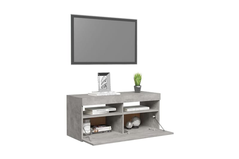 TV-bänk med LED-belysning betonggrå 90x35x40 cm - Grå - Möbler - TV- & Mediamöbler - TV bänk & mediabänk