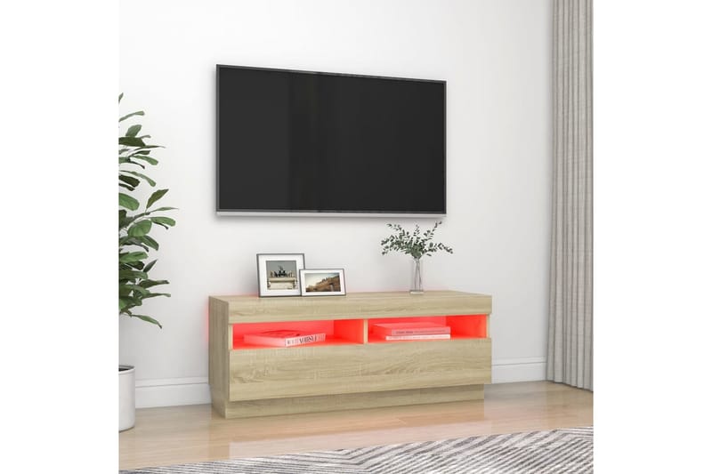 TV-bänk med LED-belysning sonoma-ek 100x35x40 cm - Brun - Möbler - TV- & Mediamöbler - TV bänk & mediabänk