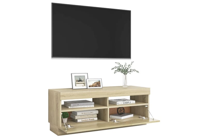 TV-bänk med LED-belysning sonoma-ek 100x35x40 cm - Brun - Möbler - TV- & Mediamöbler - TV bänk & mediabänk