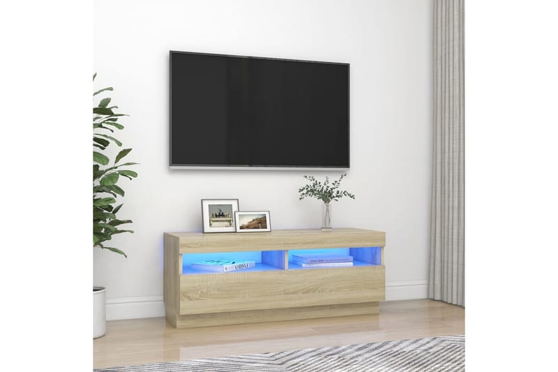 TV-bänk med LED-belysning sonoma-ek 100x35x40 cm - Brun - Möbler - TV- & Mediamöbler - TV bänk & mediabänk