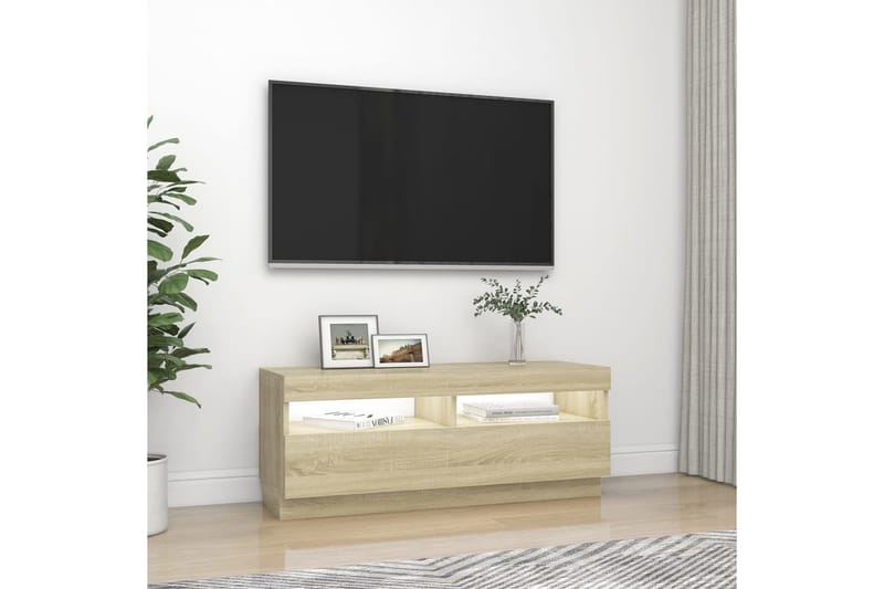 TV-bänk med LED-belysning sonoma-ek 100x35x40 cm - Brun - Möbler - TV- & Mediamöbler - TV bänk & mediabänk