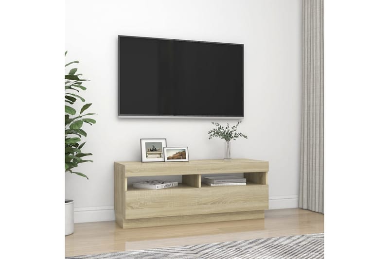 TV-bänk med LED-belysning sonoma-ek 100x35x40 cm - Brun - Möbler - TV- & Mediamöbler - TV bänk & mediabänk