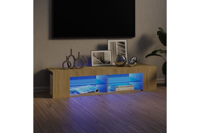 TV-bänk med LED-belysning sonoma-ek 135x39x30 cm - Brun - Möbler - TV- & Mediamöbler - TV bänk & mediabänk