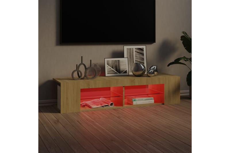 TV-bänk med LED-belysning sonoma-ek 135x39x30 cm - Brun - Möbler - TV- & Mediamöbler - TV bänk & mediabänk