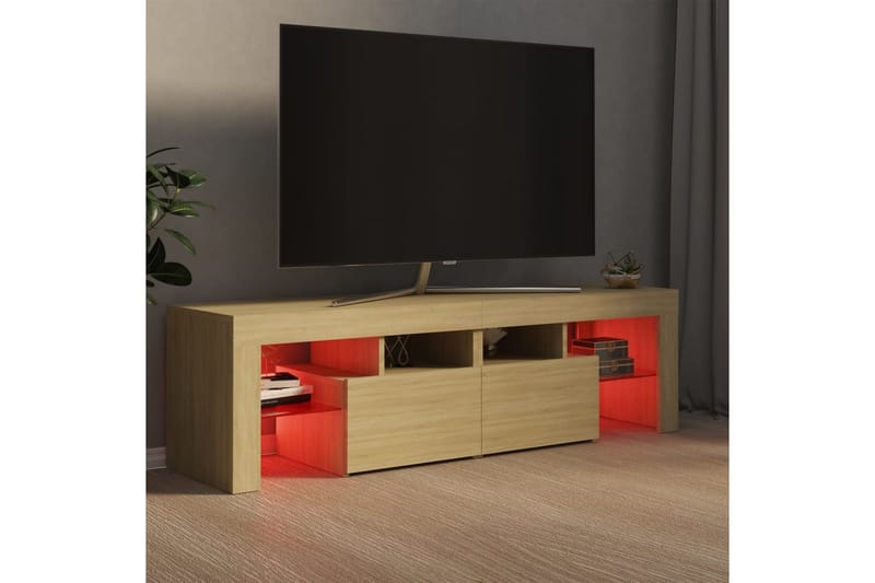 TV-bänk med LED-belysning sonoma-ek 140x35x40 cm - Brun - Möbler - TV- & Mediamöbler - TV bänk & mediabänk