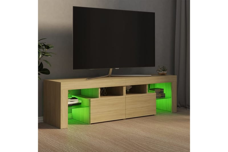 TV-bänk med LED-belysning sonoma-ek 140x35x40 cm - Brun - Möbler - TV- & Mediamöbler - TV bänk & mediabänk