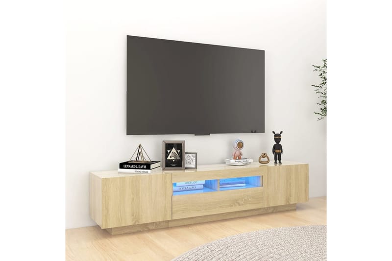 TV-bänk med LED-belysning sonoma-ek 180x35x40 cm - Brun - Möbler - TV- & Mediamöbler - TV bänk & mediabänk