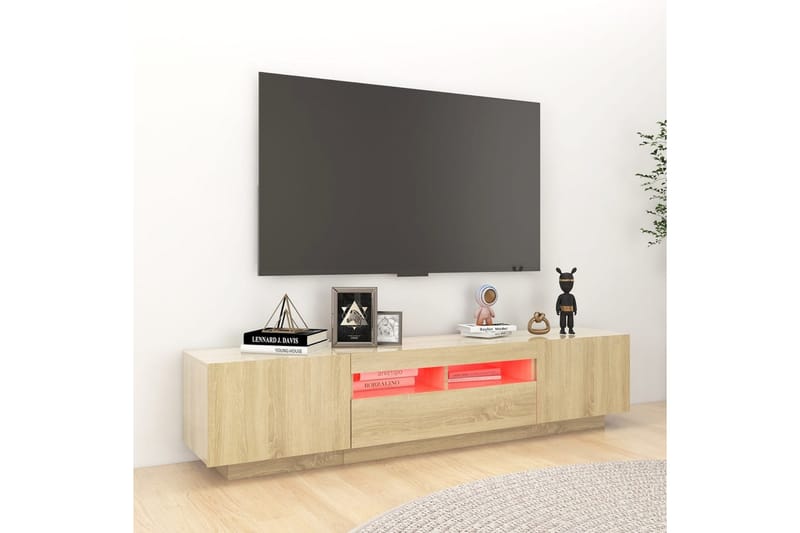 TV-bänk med LED-belysning sonoma-ek 180x35x40 cm - Brun - Möbler - TV- & Mediamöbler - TV bänk & mediabänk