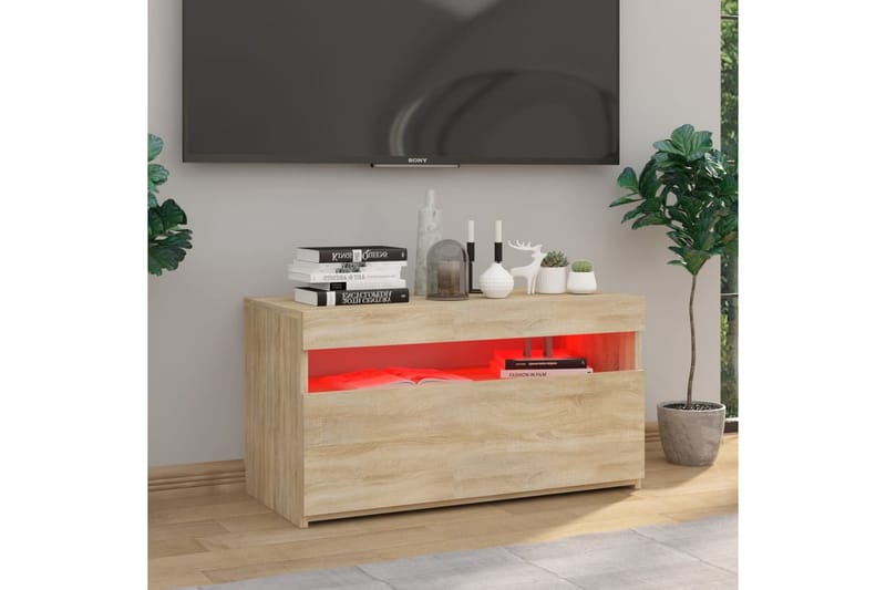 Tv-bänk med LED-belysning sonoma-ek 75x35x40 cm - Brun - Möbler - TV- & Mediamöbler - TV bänk & mediabänk