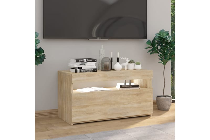 Tv-bänk med LED-belysning sonoma-ek 75x35x40 cm - Brun - Möbler - TV- & Mediamöbler - TV bänk & mediabänk