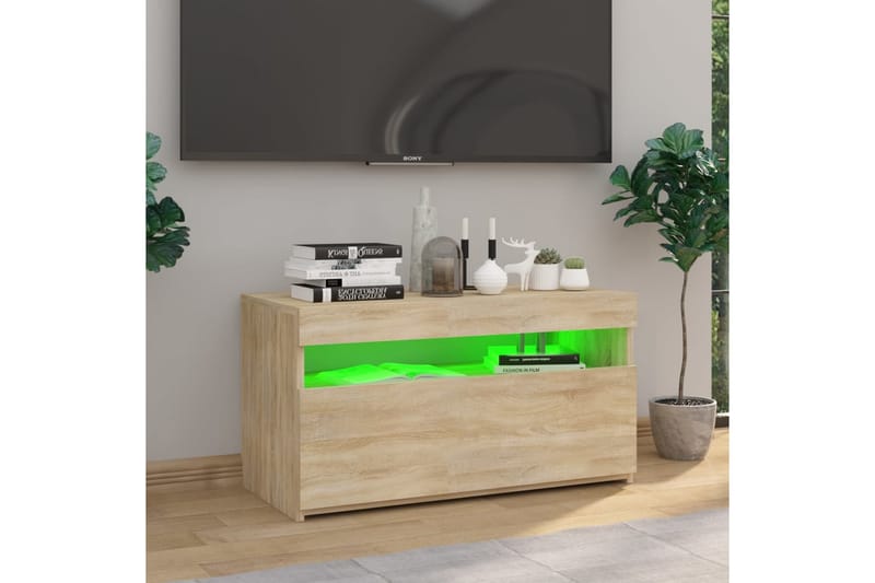 Tv-bänk med LED-belysning sonoma-ek 75x35x40 cm - Brun - Möbler - TV- & Mediamöbler - TV bänk & mediabänk