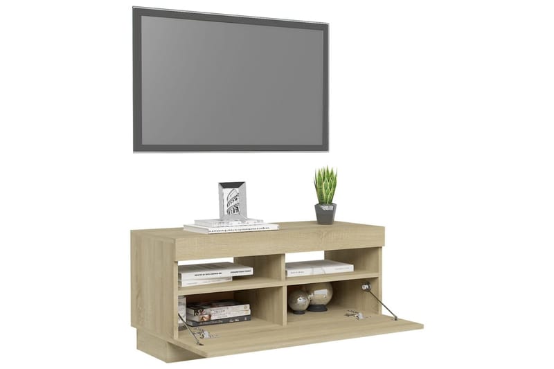 TV-bänk med LED-belysning sonoma-ek 80x35x40 cm - Brun - Möbler - TV- & Mediamöbler - TV bänk & mediabänk