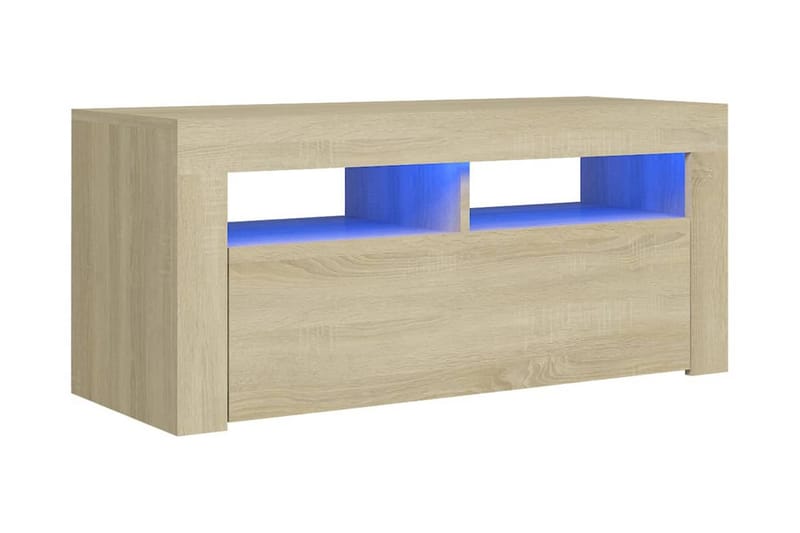 TV-bänk med LED-belysning sonoma-ek 90x35x40 cm - Brun - Möbler - TV- & Mediamöbler - TV bänk & mediabänk