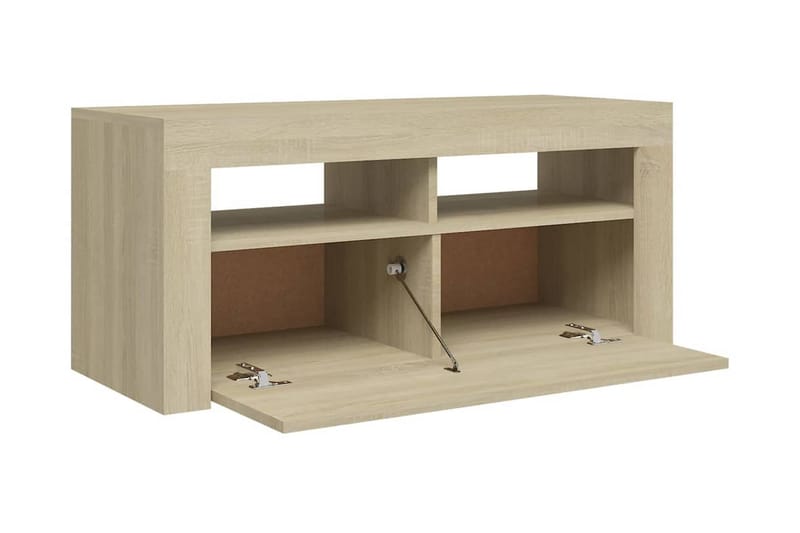 TV-bänk med LED-belysning sonoma-ek 90x35x40 cm - Brun - Möbler - TV- & Mediamöbler - TV bänk & mediabänk