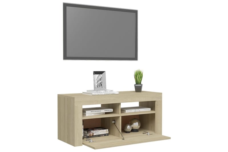 TV-bänk med LED-belysning sonoma-ek 90x35x40 cm - Brun - Möbler - TV- & Mediamöbler - TV bänk & mediabänk