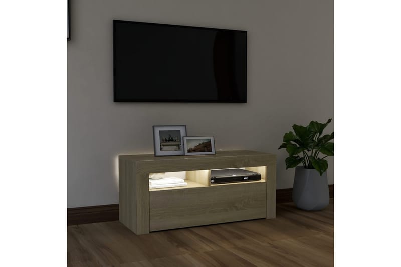 TV-bänk med LED-belysning sonoma-ek 90x35x40 cm - Brun - Möbler - TV- & Mediamöbler - TV bänk & mediabänk