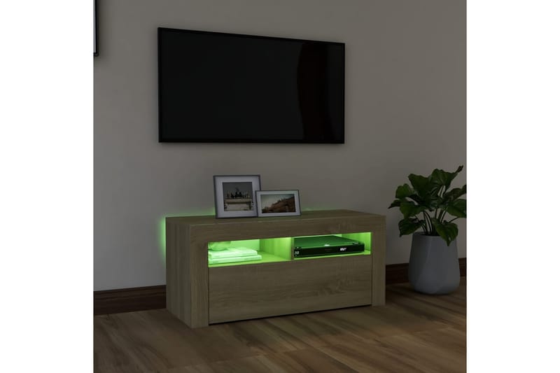 TV-bänk med LED-belysning sonoma-ek 90x35x40 cm - Brun - Möbler - TV- & Mediamöbler - TV bänk & mediabänk