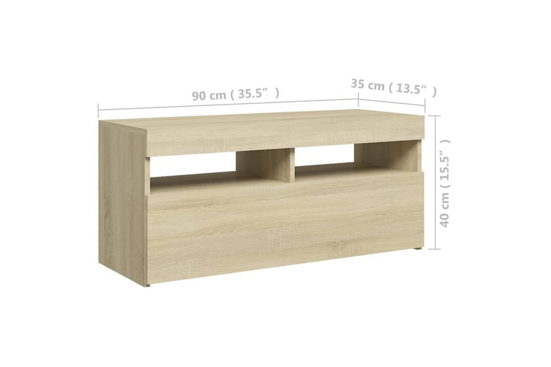 TV-bänk med LED-belysning sonoma-ek 90x35x40 cm - Brun - Möbler - TV- & Mediamöbler - TV bänk & mediabänk