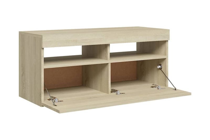 TV-bänk med LED-belysning sonoma-ek 90x35x40 cm - Brun - Möbler - TV- & Mediamöbler - TV bänk & mediabänk