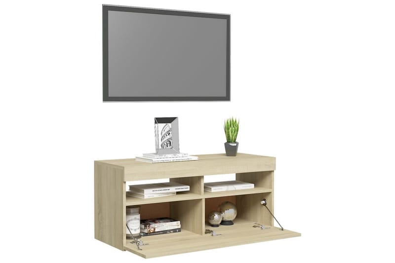 TV-bänk med LED-belysning sonoma-ek 90x35x40 cm - Brun - Möbler - TV- & Mediamöbler - TV bänk & mediabänk