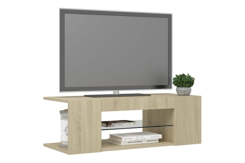 TV-bänk med LED-belysning sonoma-ek 90x39x30 cm - Brun - Möbler - TV- & Mediamöbler - TV bänk & mediabänk